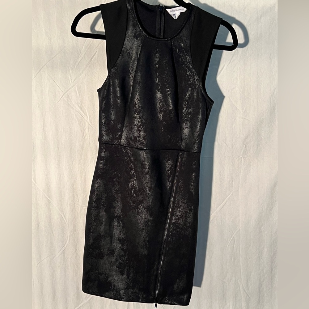 BCBGeneration Size0 distressed faux leather look mini dress in black